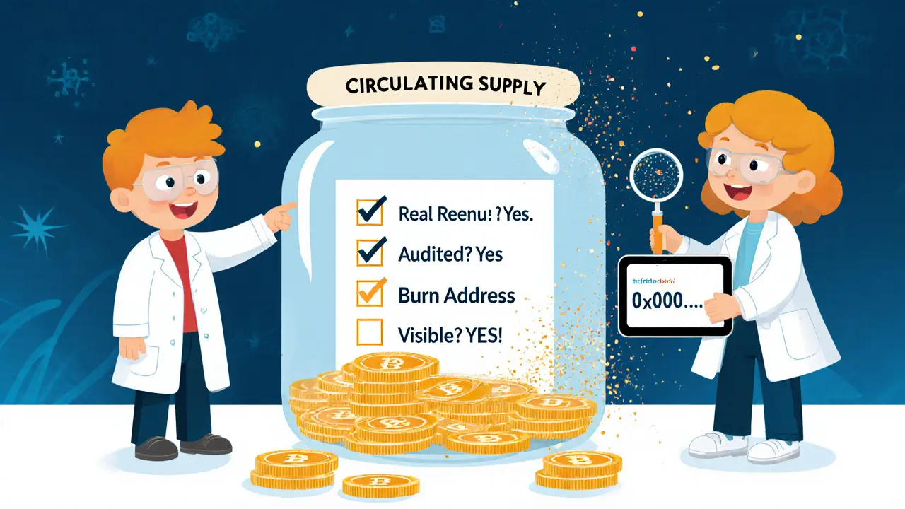 Scientists check a token jar&#039;s supply with a checklist, watching tokens disappear into a sparkle hole.