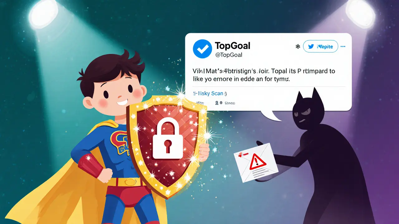 Superhero child shields a crypto wallet from a phishing scam.