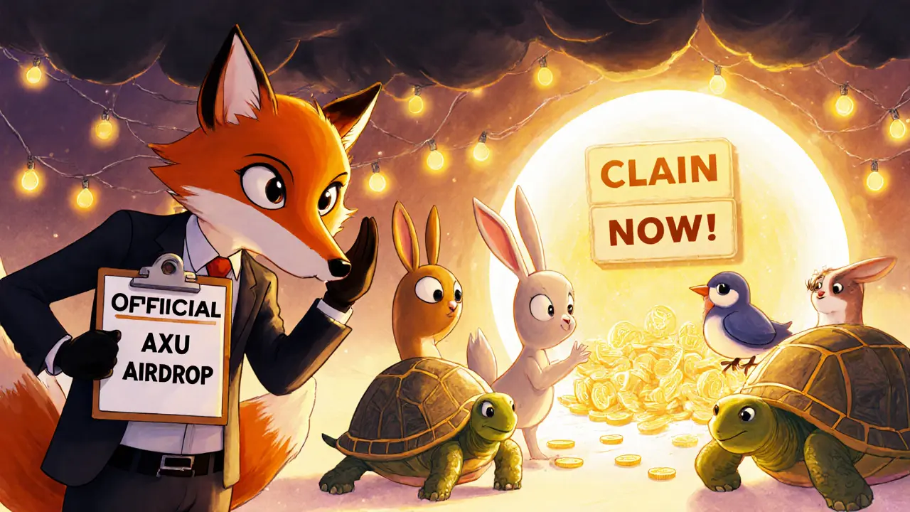 A fox in a suit tricks animals into connecting wallets to a glowing portal.