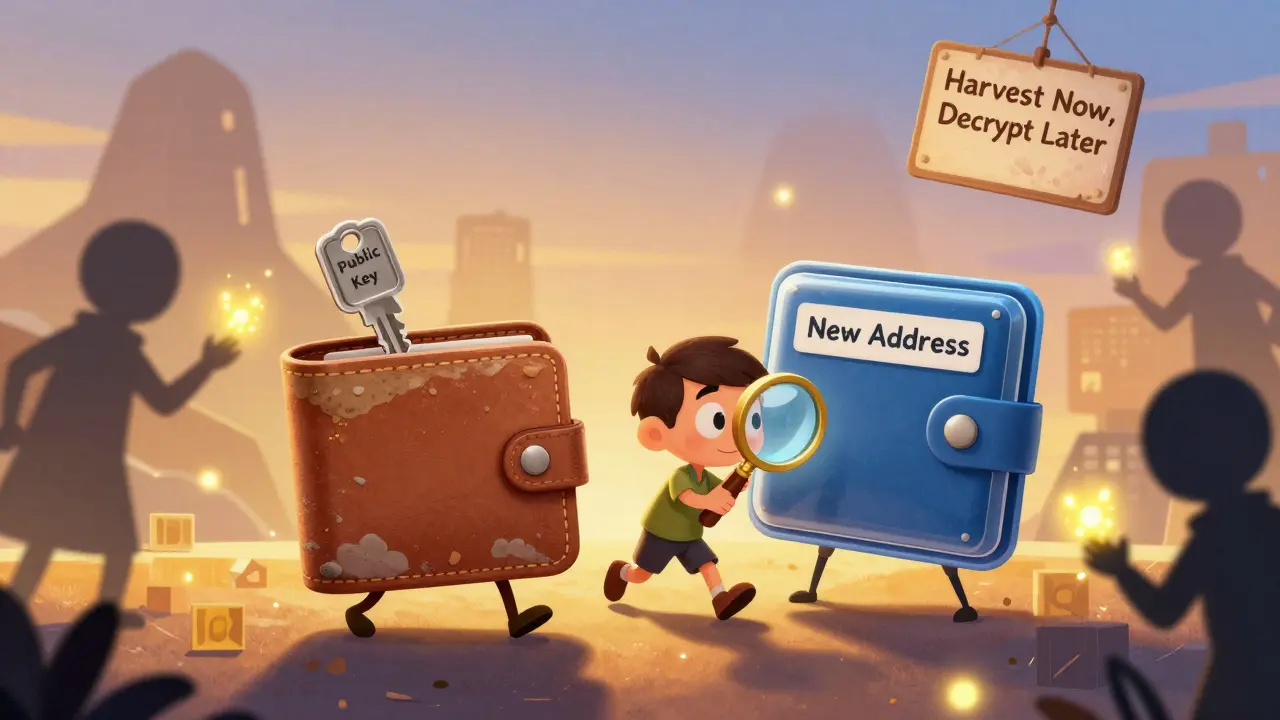 An old exposed wallet and a new secure wallet being carried by a hero, while shadowy figures collect glowing data from the air.