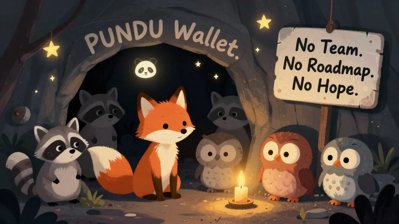 Animals peer into a dark cave with only a flickering panda logo inside.