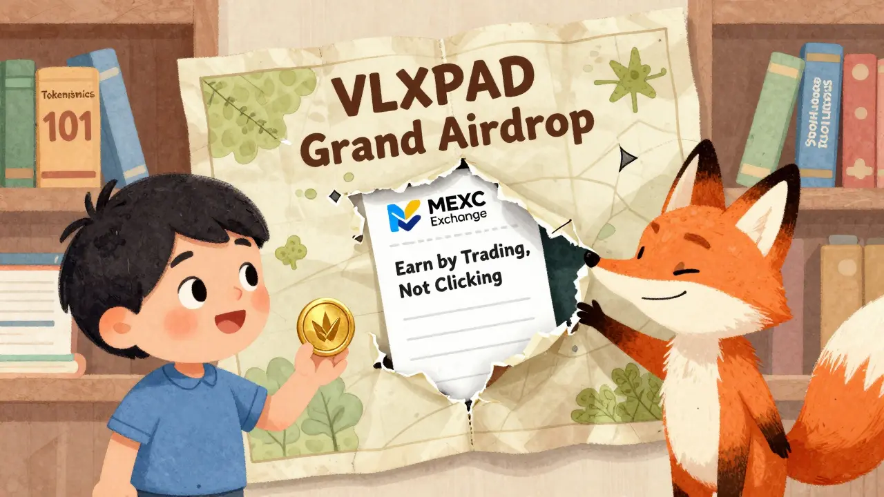 A treasure map torn open to reveal a MEXC trading competition receipt instead of free tokens.