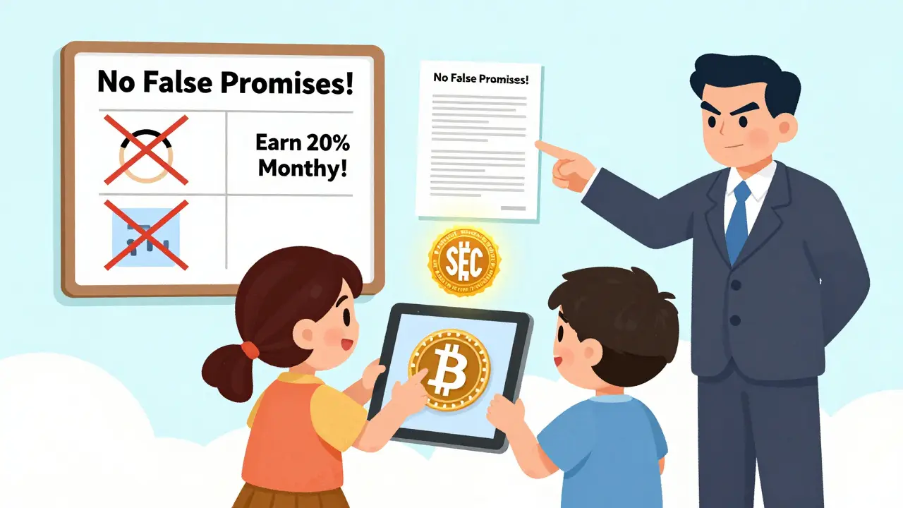 A Filipino family trades crypto on a licensed platform while an SEC officer points to rules banning false earnings claims.