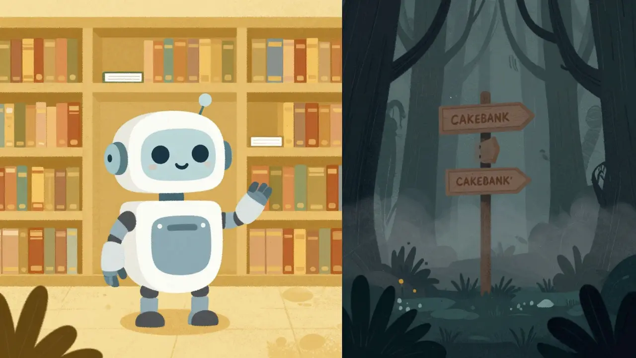 A comparison between a bright organized library and a mysterious foggy forest.