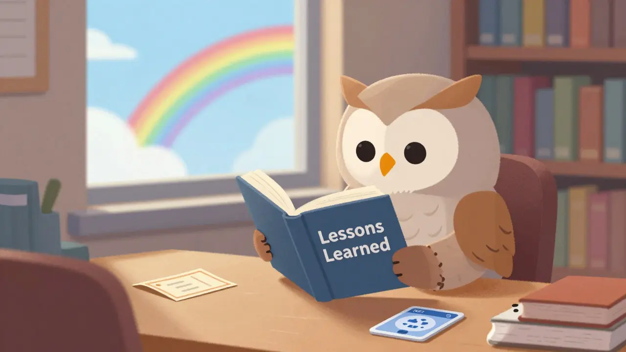 A wise owl studying useful digital items in a calm, sunlit library.