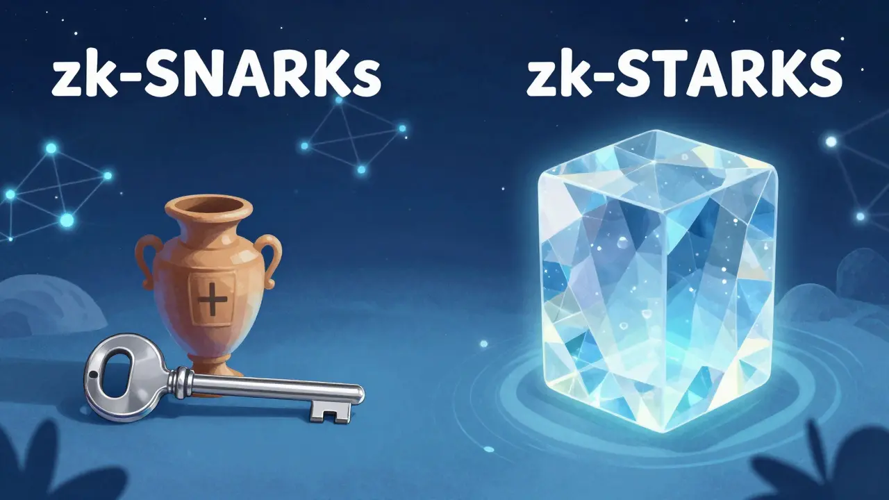 Cartoon comparison of SNARK keys and STARK crystals