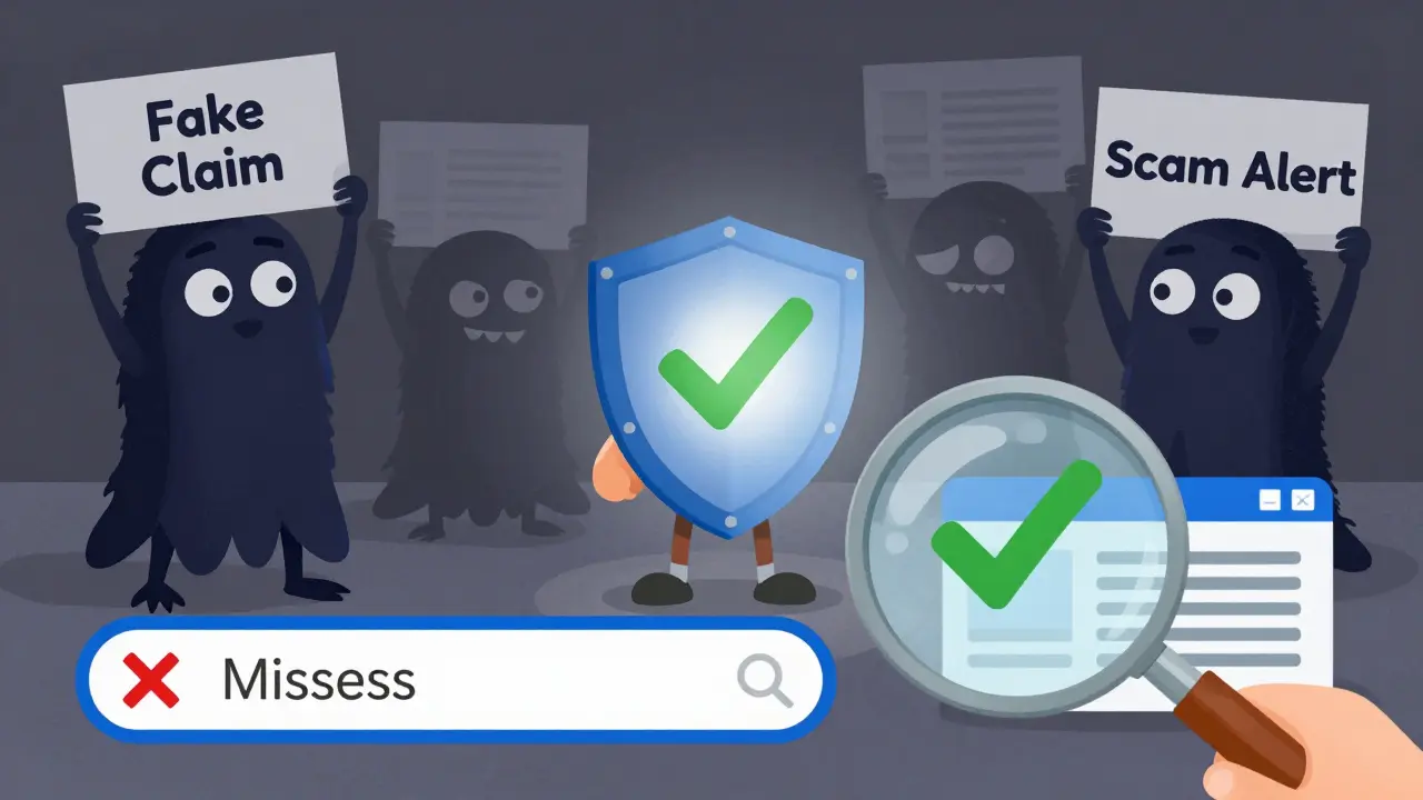 Cartoon hero using a shield to block crypto scam shadows and fake sites