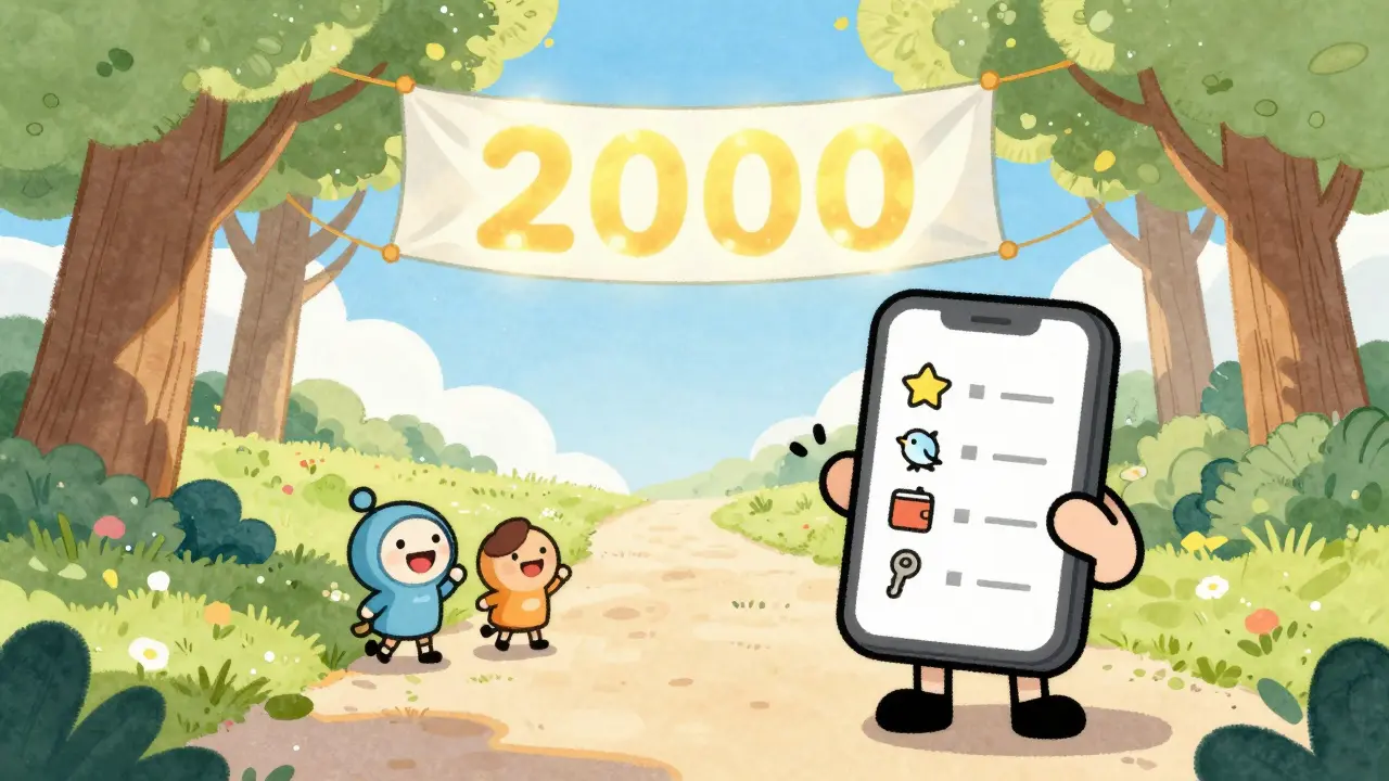 Child character checking a list on a phone near a winners banner.