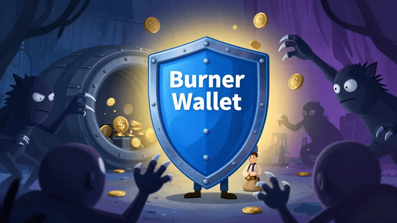 Investor protected by a shield against shadowy figures reaching for coins