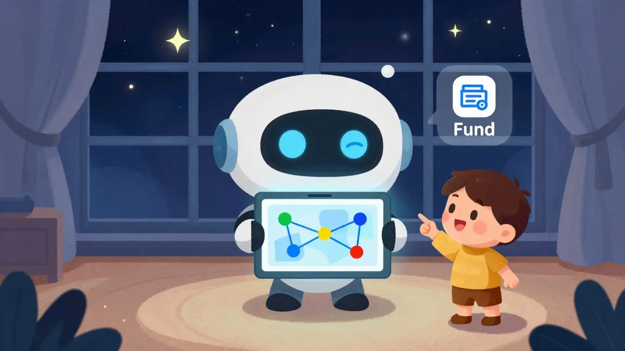 Robot showing a connected network map to a child