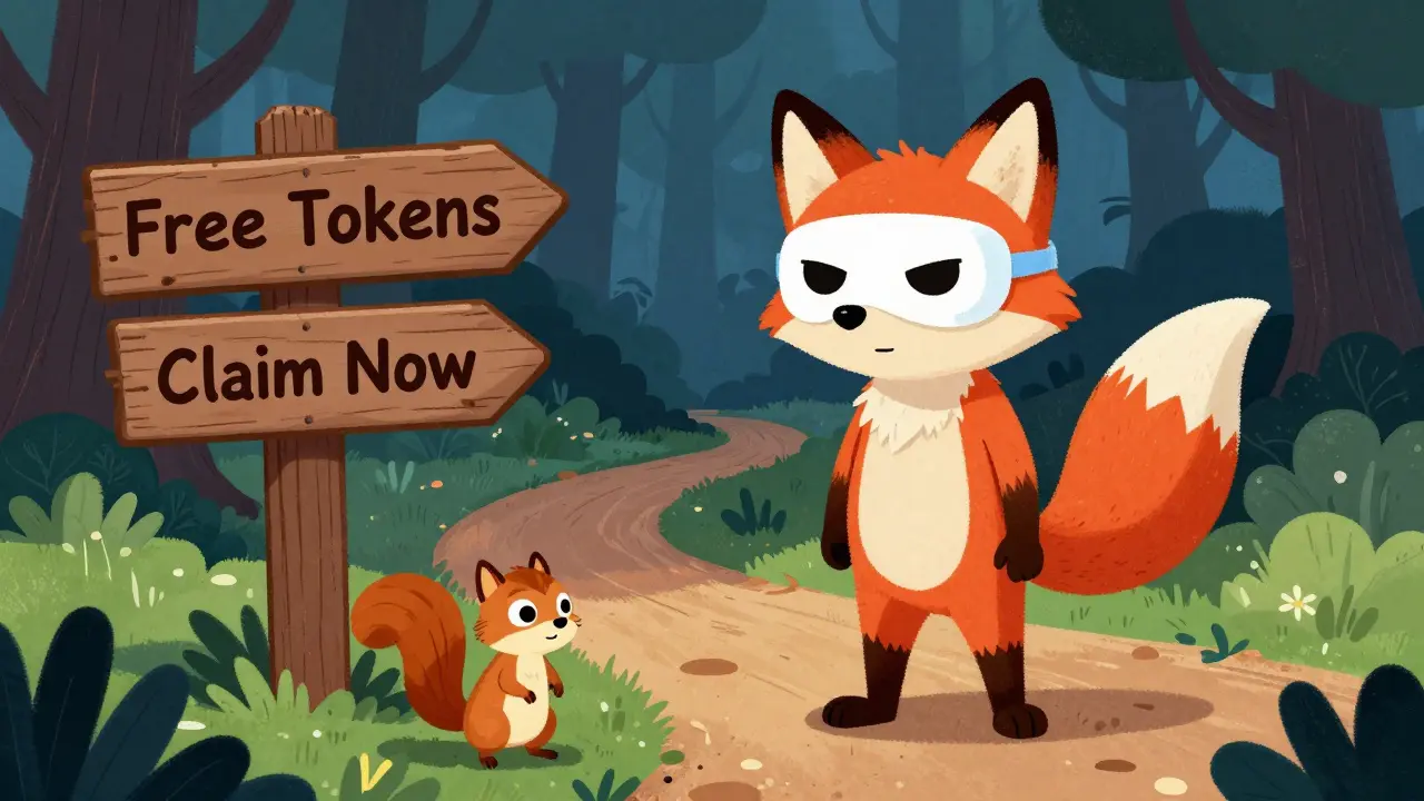 Sly fox with a fake mask luring a squirrel toward dangerous paths.