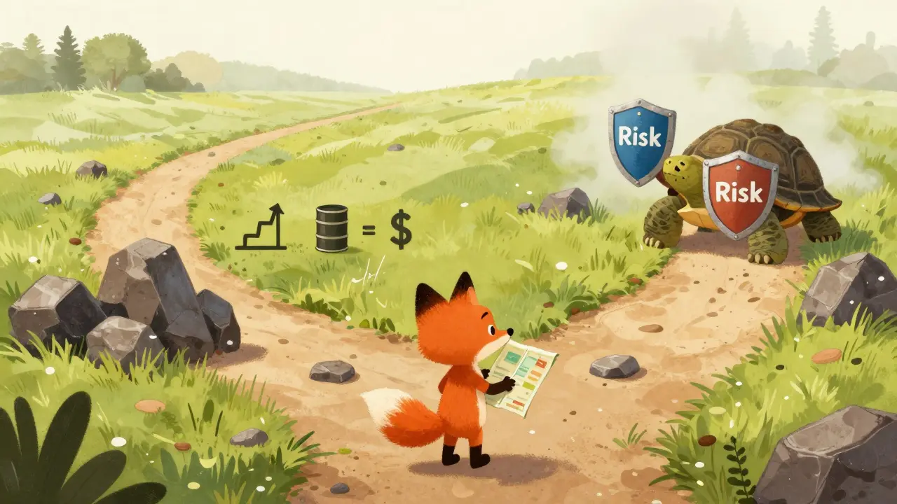 Curious fox choosing between safe and risky paths in a forest