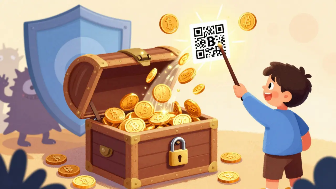 Secure treasure chest receiving USDT payments protected by a shield