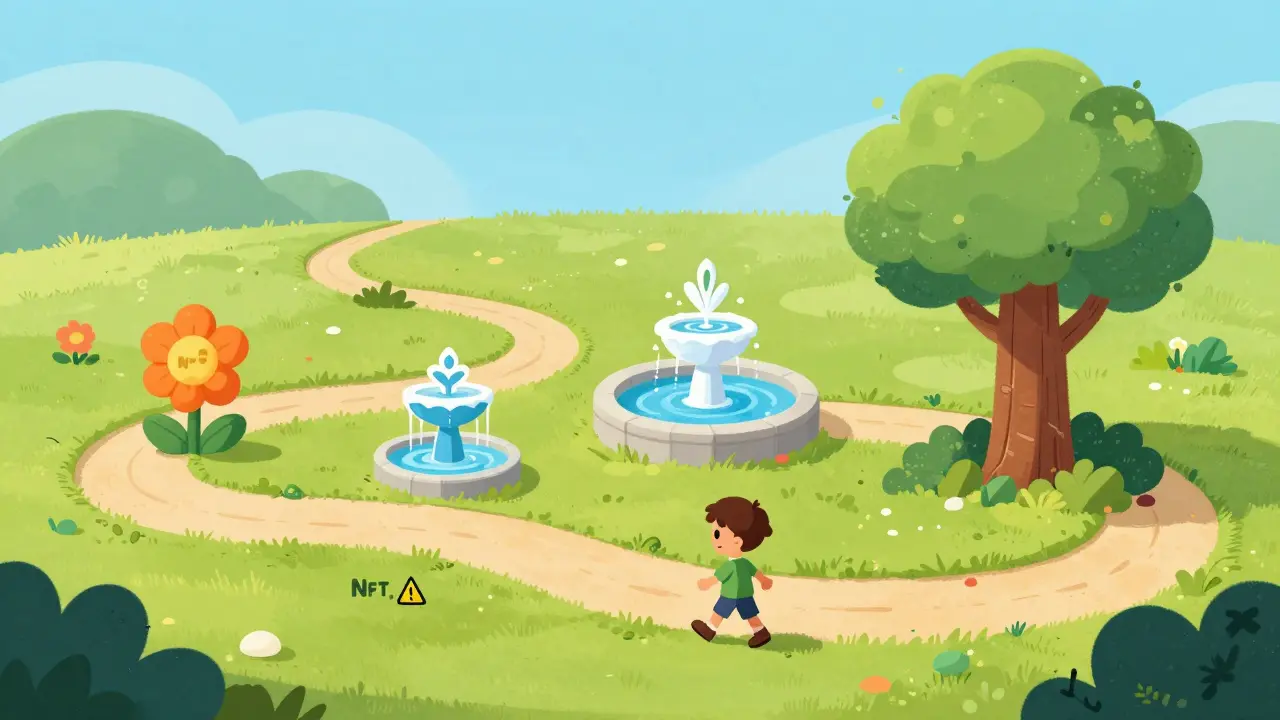 Storybook path showing NFT minting, staking, and liquidity steps