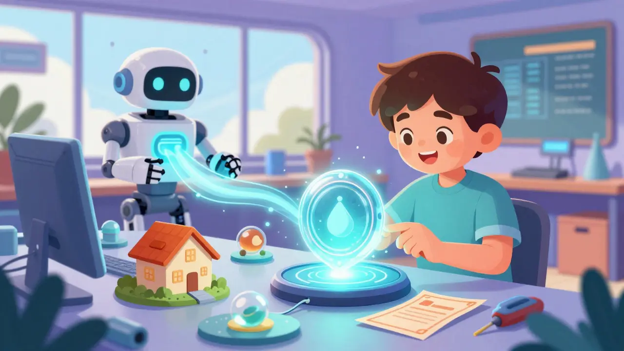Whimsical scene of innovator testing digital asset tokens