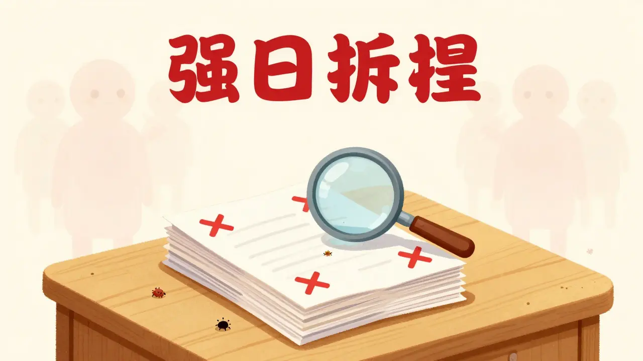Blank documents with red X marks and a fading ghost figure on a desk