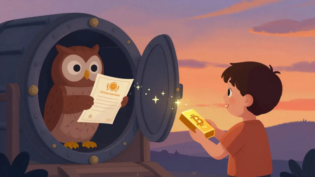 Character returning a certificate to receive their original gold coin back