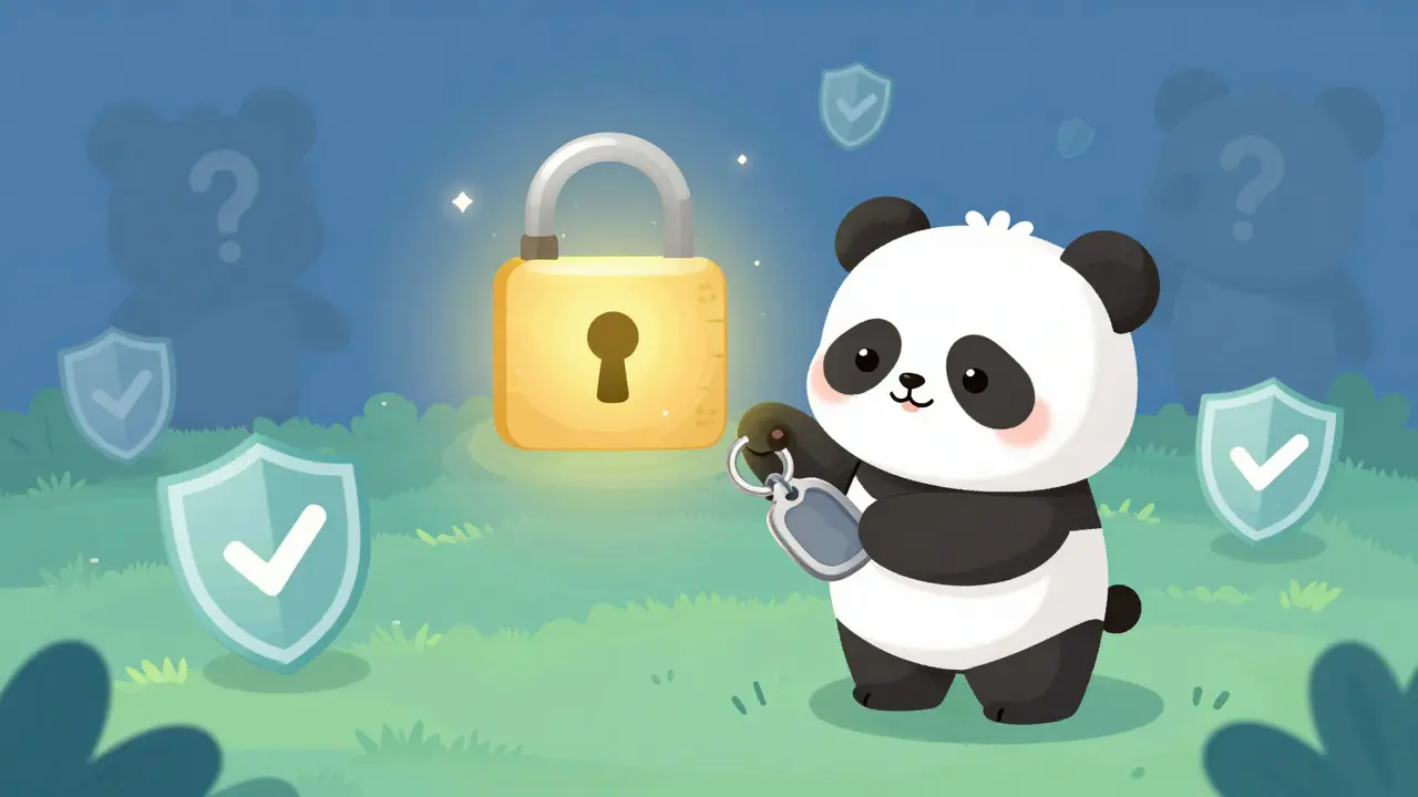 Cute panda connecting a digital wallet to a secure padlock icon