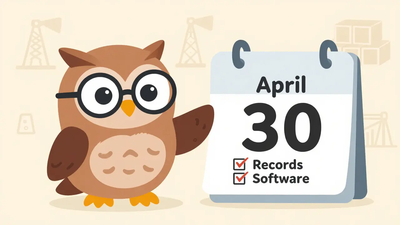 Owl helping organize tax records and deadlines.