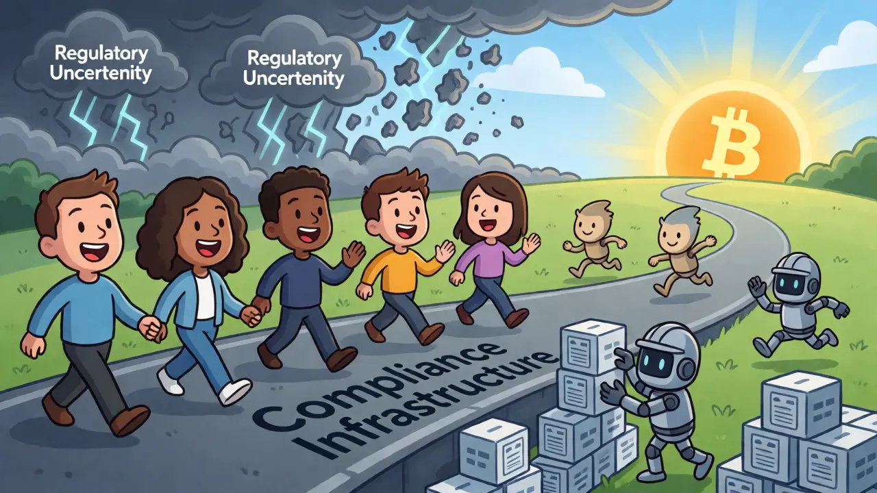 Futuristic landscape showing compliance paving the way for crypto growth