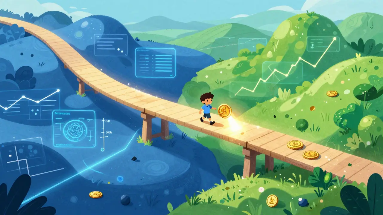 Illustration of a bridge connecting Ethereum and Moonbeam for cross-chain swaps