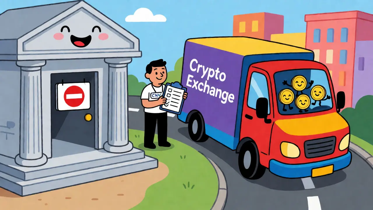 Crypto exchange truck bypassing a closed bank with regulator guidance